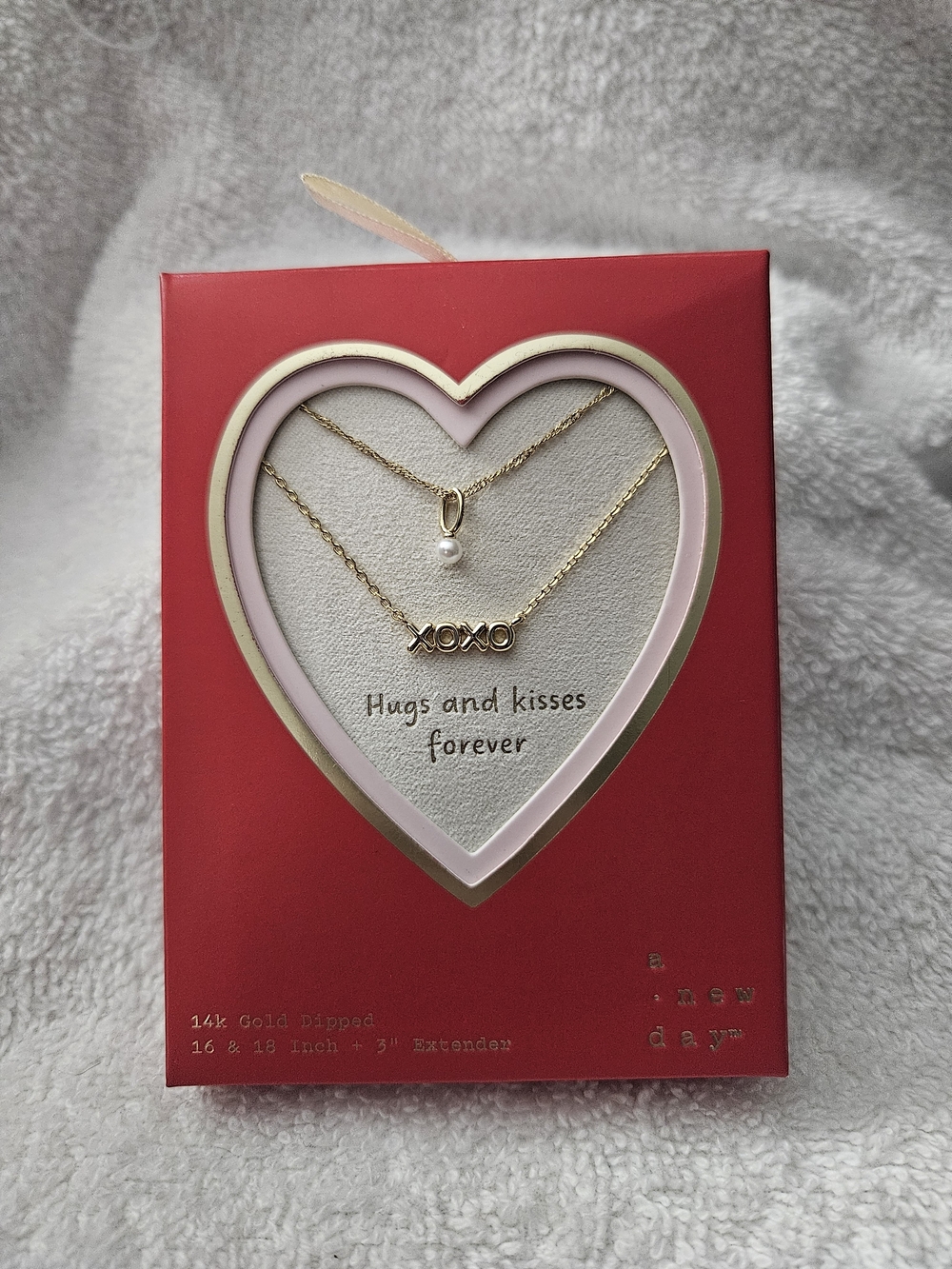 A New Day 14K Gold Dipped XOXO Hugs Kisses Pearl Layered Necklace Boxed Set
